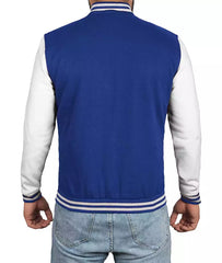 Men's Royal Blue Varsity Jacket Featuring White Sleeves