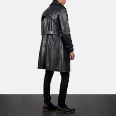 Royson Leather Duster Coat In Black