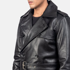 Royson Leather Duster Coat In Black