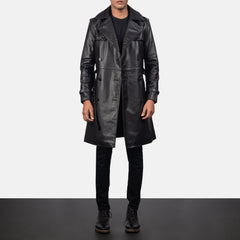 Royson Leather Duster Coat In Black