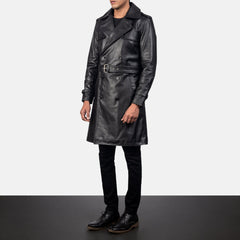 Royson Leather Duster Coat In Black