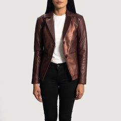Ruby Metallic Leather Blazer In Maroon
