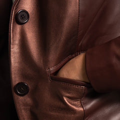 Ruby Metallic Leather Blazer In Maroon