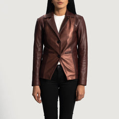 Ruby Metallic Leather Blazer In Maroon