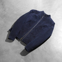 Rumella Suede Biker Jacket In Blue
