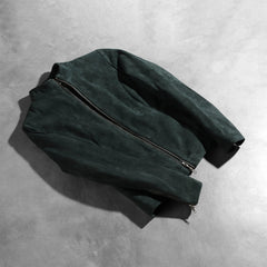 Rumella Suede Biker Jacket In Green