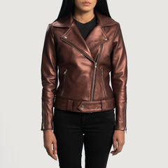 Rumy Leather Biker Jacket In Maroon