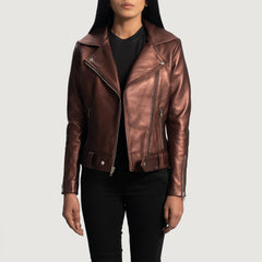 Rumy Leather Biker Jacket In Maroon