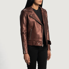 Rumy Leather Biker Jacket In Maroon