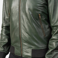 Shane Leather Bomber Jacket In Green