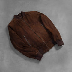 Shane Suede Bomber Jacket In Mocha