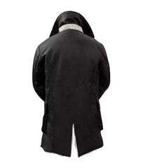 Mens Vintage Black Fur-Lined Sherpa Leather Winter Coat