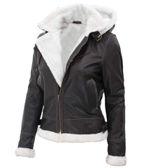 Noir Drift Women's Removable-Hood Shearling Leather Jacket