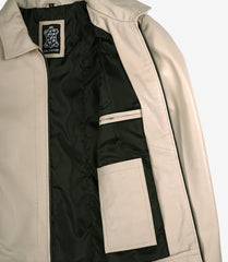Men's Beige Harrington Leather Jacket with Classic Shirt Collar