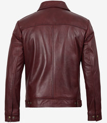 Men's Burgundy Harrington-Style Leather Jacket