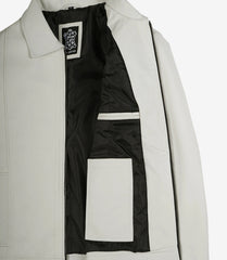 Men's Off-White Harrington Leather Jacket with Shirt Collar