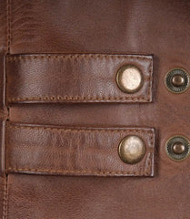Men's Cognac Leather Biker Style Jacket with Dual Stripe Accents