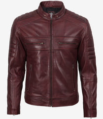Men's Burgundy Real Leather Biker Jacket
