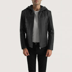 Spratt Hooded Leather Jacket In Black