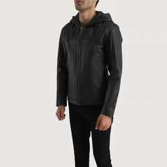 Spratt Hooded Leather Jacket In Black