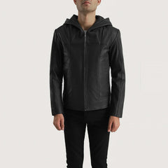 Spratt Hooded Leather Jacket In Black