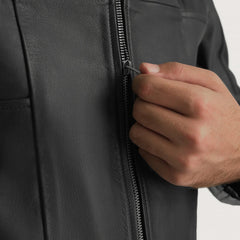 Spratt Hooded Leather Jacket In Black