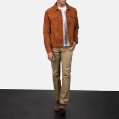 Stallon Suede Trucker Jacket In Brown