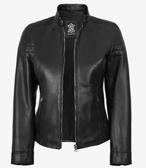 Carrie Women's Biker-Inspired Jacket Crafted in Black Leather