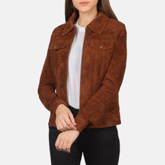 Suzy Suede Trucker Jacket In Brown