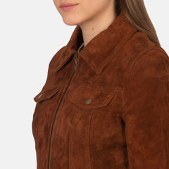 Suzy Suede Trucker Jacket In Brown