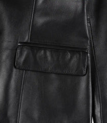 Women's Black Leather Blazer with Two Buttons
