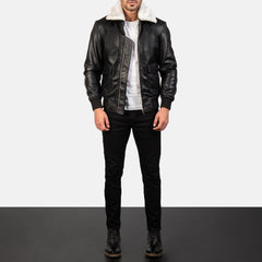 Airin G-1 Leather Bomber Jacket Black & White
