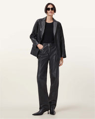 Classic Women's Blazer Black Single-Breasted with Studded Lapel