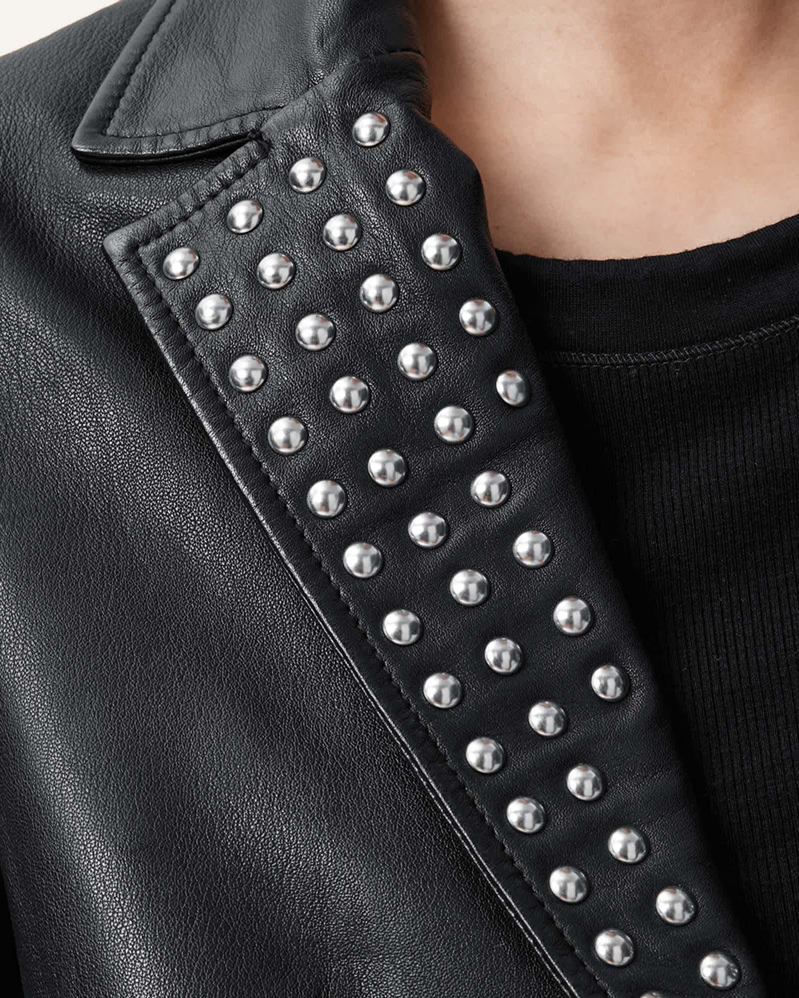 Classic Women's Blazer Black Single-Breasted with Studded Lapel