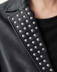 Classic Women's Blazer Black Single-Breasted with Studded Lapel
