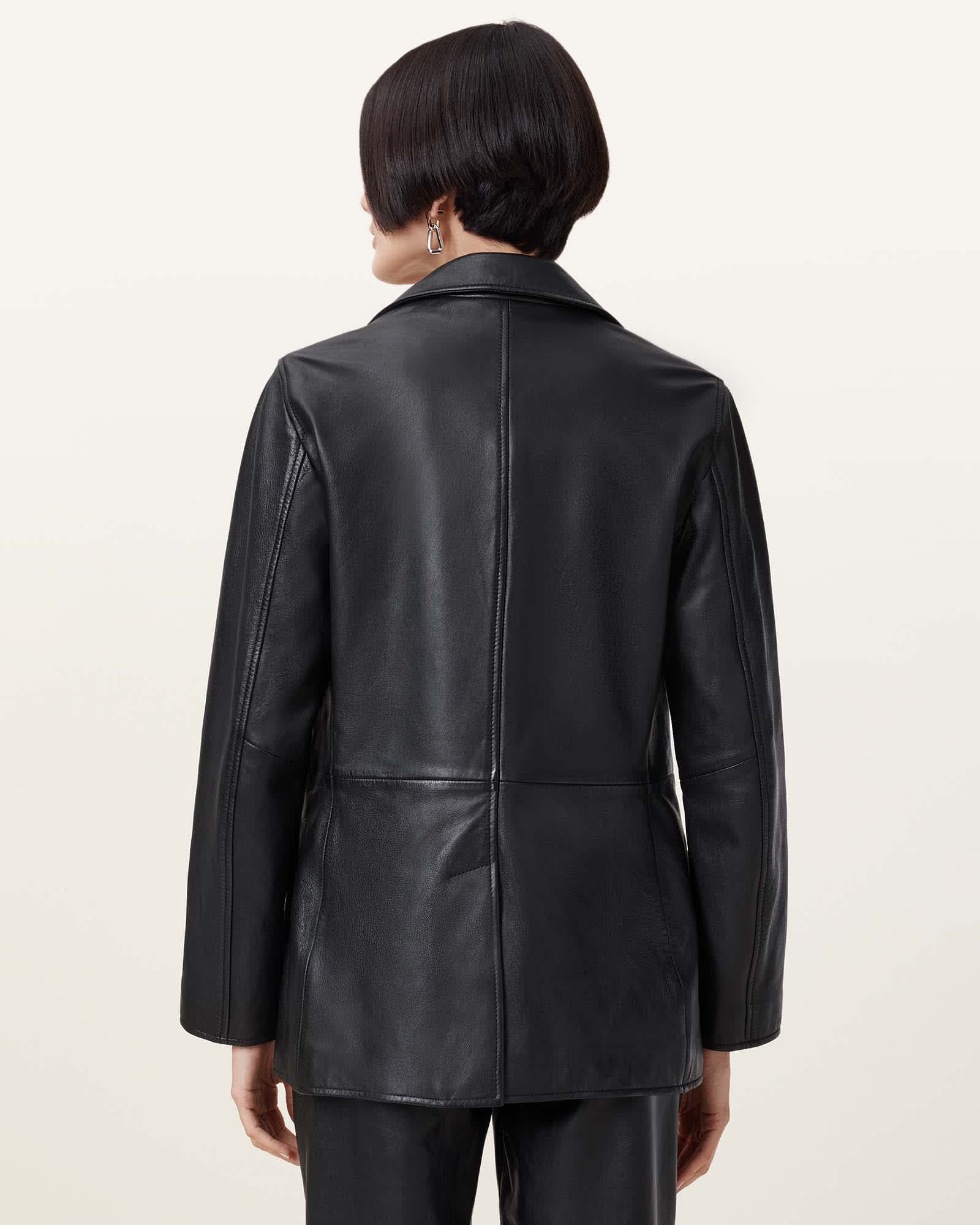 Classic Women's Blazer Black Single-Breasted with Studded Lapel