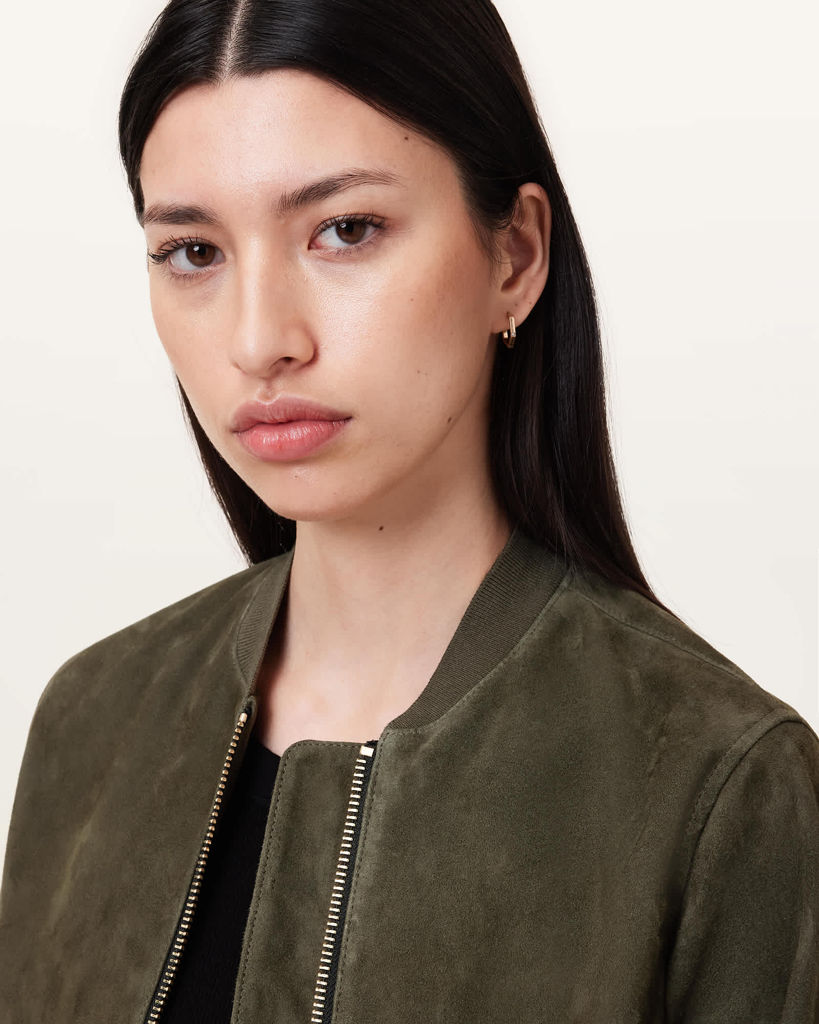 Womens Green Suedette Bomber Jacket Lightweight Outerwear
