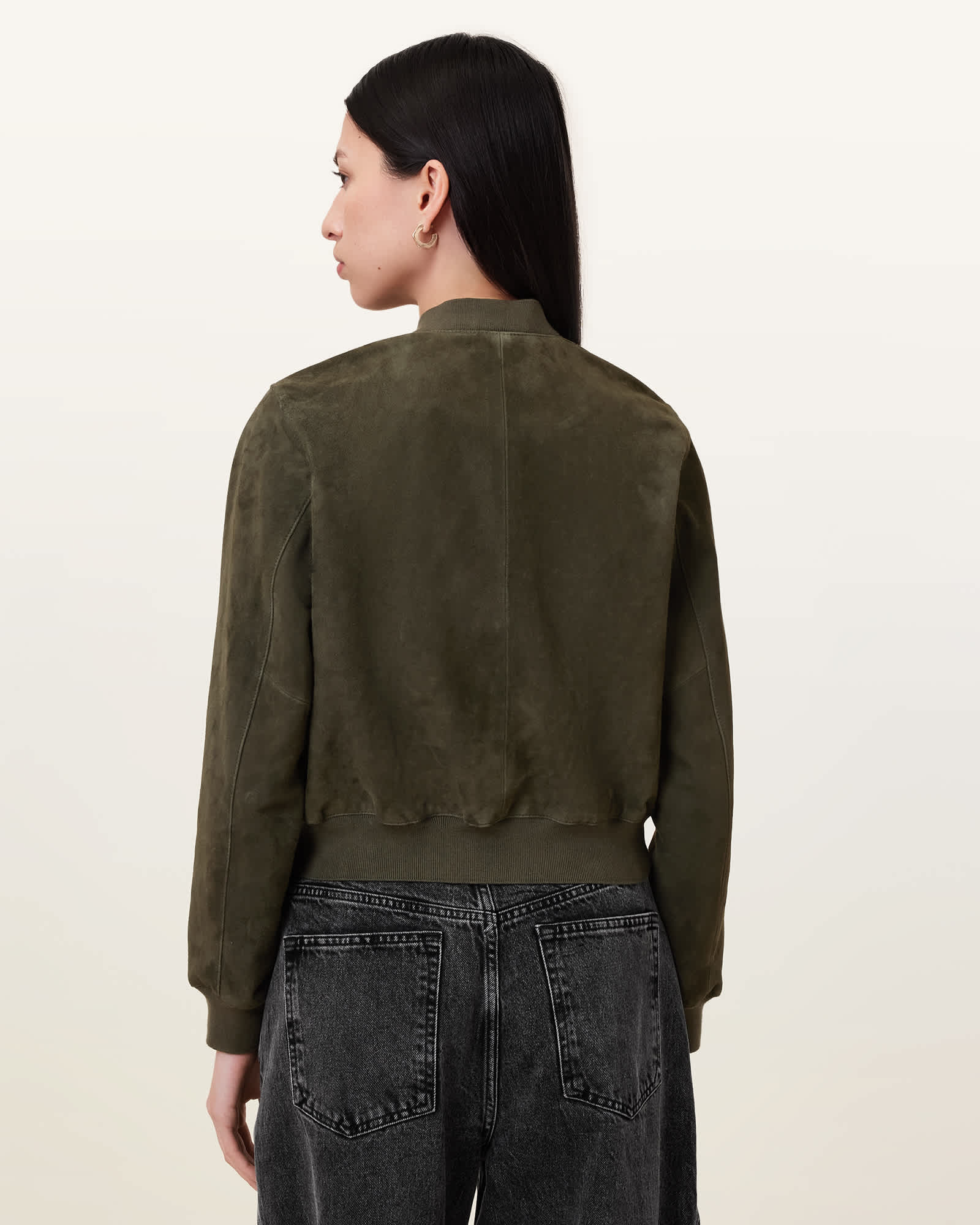 Womens Green Suedette Bomber Jacket Lightweight Outerwear