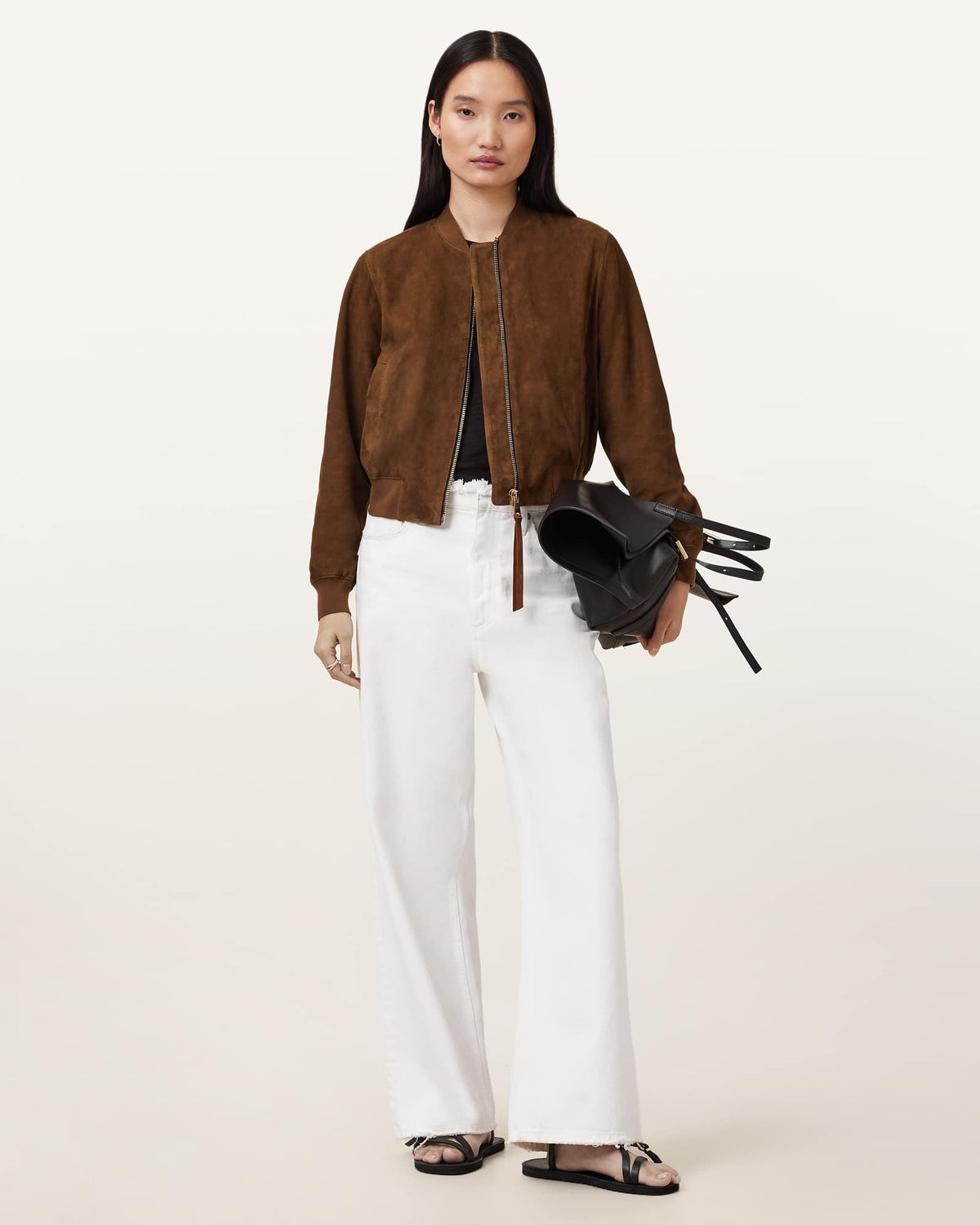 Womens Brown Suedette Bomber Jacket Lightweight Outerwear