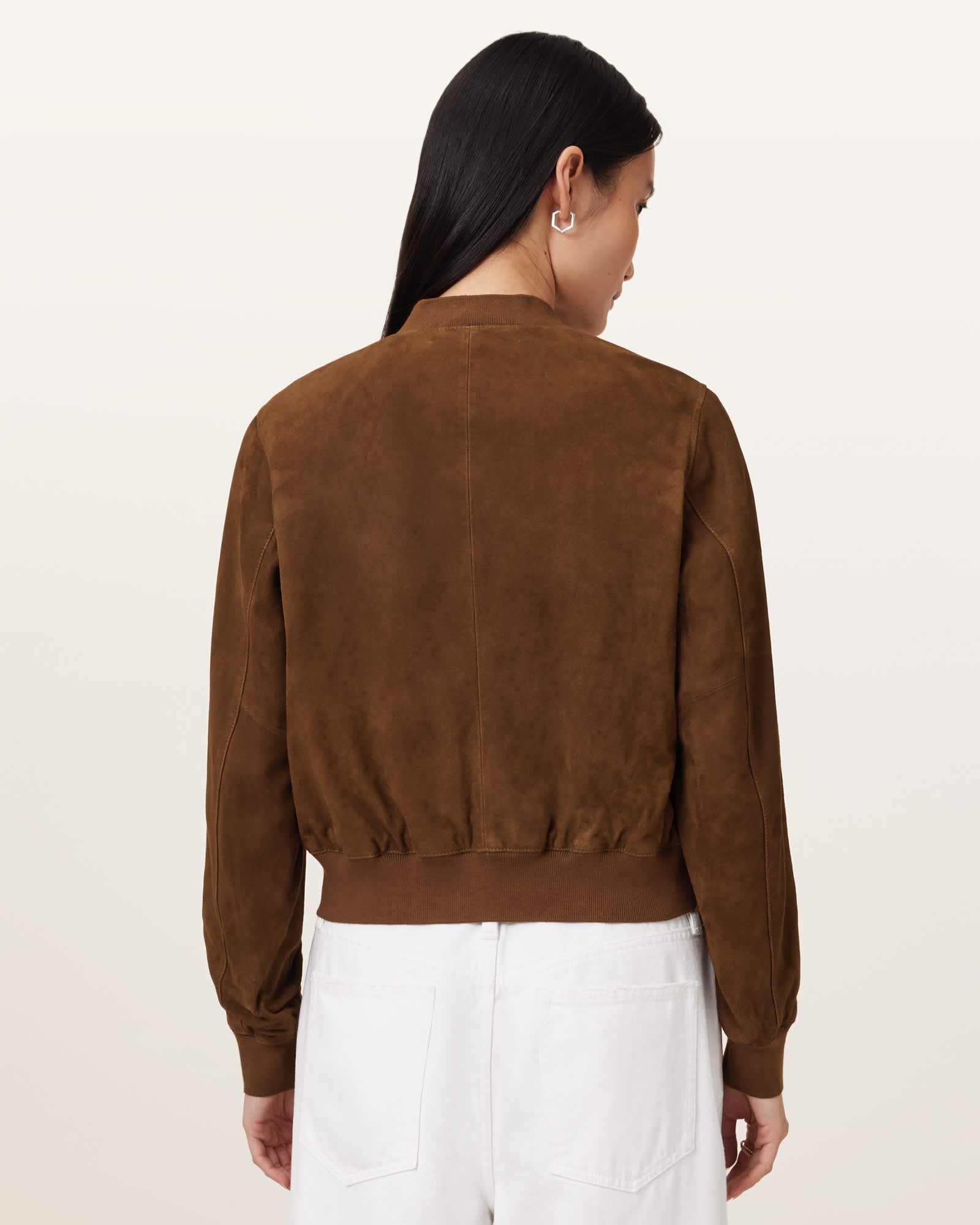 Womens Brown Suedette Bomber Jacket Lightweight Outerwear