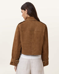 Womens Double-Breasted Suede Trench Coat with Soft Touch Finish