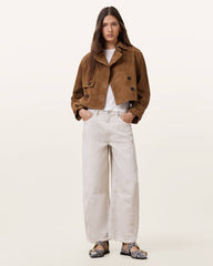 Womens Double-Breasted Suede Trench Coat with Soft Touch Finish