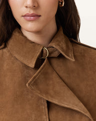 Womens Double-Breasted Suede Trench Coat with Soft Touch Finish