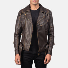 Vincent Leather Biker Jacket In Brown