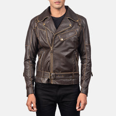 Vincent Leather Biker Jacket In Brown
