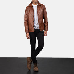 Waffle Leather Jacket In Brown