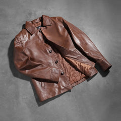 Waffle Leather Jacket In Brown