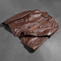 Waffle Leather Jacket In Brown
