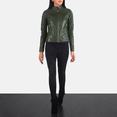 Adalyn Quilted Emerald Green Leather Biker Jacket
