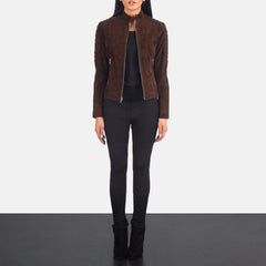 Adalyn Quilted Mocha Suede Rider Biker Jacket